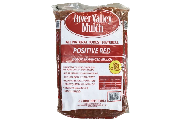 Positive red mulch in bagged form