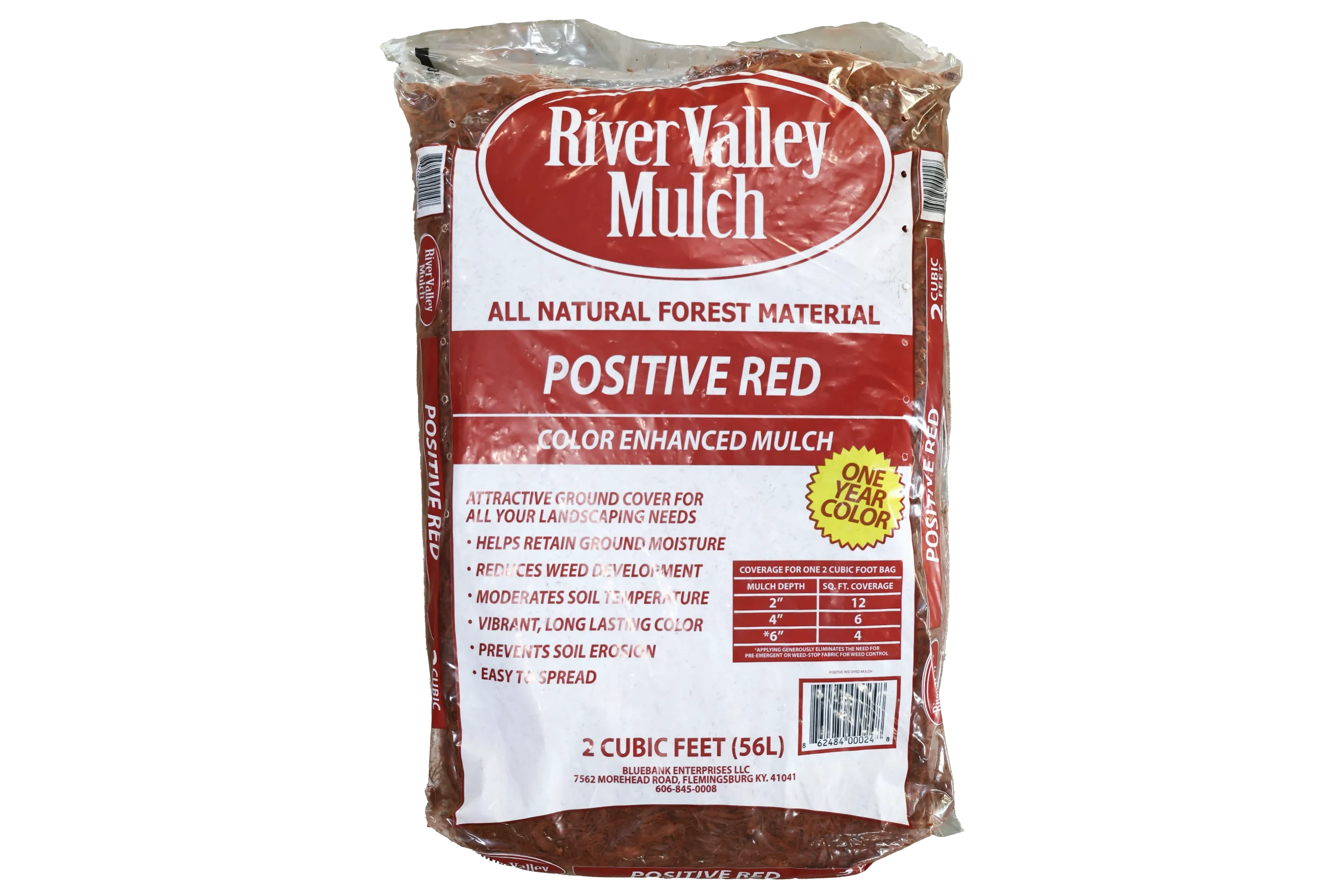 Positive red mulch in bagged form